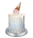 Modern cake ice cream cone on top Vector realistic. Birthday, anniversary, wedding royal desserts