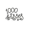 Modern calligraphy lettering of 1000 kisses in black isolated on white background