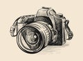 Modern camera in doodle style. Royalty Free Stock Photo