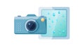 Modern Camera and Tablet with Rain Effect Icon, vector design Generative AI Royalty Free Stock Photo