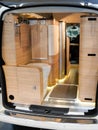 Modern camper inside van back interior bed Royalty Free Stock Photo