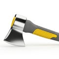 Modern camping axe with yellow and grey handle isolated on white background Royalty Free Stock Photo