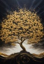 Golden tree at night wall art. Royalty Free Stock Photo