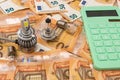 modern car bulbs on 50 euro bills Royalty Free Stock Photo