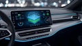 Modern Car Dashboard Electric Vehicle Screen Displaying Battery Status and Data Royalty Free Stock Photo