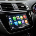 Modern car dashboard with integrated smartphone interface Royalty Free Stock Photo