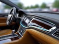 Modern car dashboard interior featuring sleek design elements, clean light background, and luxurious materials, showcasing Royalty Free Stock Photo