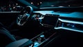 Modern car driving at night with illuminated dashboard and speedometer generated by AI Royalty Free Stock Photo