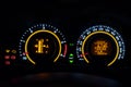 Modern car illuminated dashboard