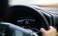 Modern car illuminated dashboard closeup