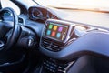 Modern car infotainment system with phone, messages, music, navigation, journey apps