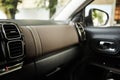 Modern car interior with close-up of ventilation system holes and air conditioning. Concept wallpaper for auto air Royalty Free Stock Photo