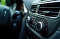 Modern car interior closeup shows sophisticated climate control panel. Sleek design, ergonomic buttons offer user-friendly Royalty Free Stock Photo