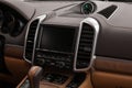 Modern car interior design. Multimedia screen and control buttons. Royalty Free Stock Photo