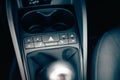 Modern car interior details, modern buttons dashboard and panel. Chair heating, airbags options Royalty Free Stock Photo