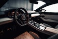 modern car interior with sleek lines, minimalist design, and high-tech gadgetry Royalty Free Stock Photo