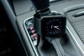 Modern car interior with smart watch Royalty Free Stock Photo