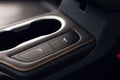 Modern car interior. Soft focus. Modern car illuminated dashboard. Luxurious car instrument cluster