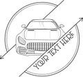 Modern car with outlines logo. Vector illustration in black and white. Royalty Free Stock Photo