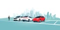 Modern Cars Parking Standing on Empty Parking Lot in City Street Royalty Free Stock Photo