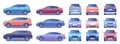 Modern car vector illustration set, cartoon flat side front back view collection with colorful car and closed trunk Royalty Free Stock Photo