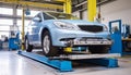 Modern car workshop mechanics repair vehicles with efficiency generated by AI