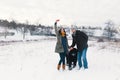 Modern carefree man and woman making selfie with their fluffy do Royalty Free Stock Photo