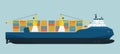 Modern cargo ship container with cranes isolated.