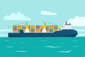 Modern cargo ship container with cranes in sea.