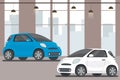 Modern cars in showroom,flat interior,