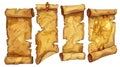 A modern cartoon illustration of an old parchment scroll set on a white background, including an ancient treasure map Royalty Free Stock Photo