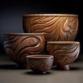 Modern Carved Wooden Mixing Bowls: Nature-inspired Art Nouveau Design