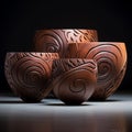 Modern Carved Wooden Mixing Bowls: Precisionist Art Inspired Decorative Vessels