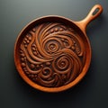 Modern Carved Wooden Skillet With Intricate Swirl Design