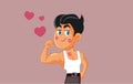 Attractive Man Receiving Kisses Vector Cartoon Illustration