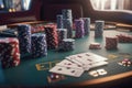 Modern casino cards chips on game table. Generate Ai