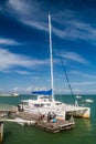 Modern catamaran anchored by Ile Royale in French Guiana