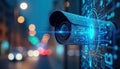 Modern cctv security camera with motion detection, face recognition tech. Advanced surveillance system. Protecting safety,