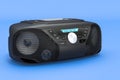 Modern CD Boombox with AM-FM Stereo Radio on blue backdrop, 3D rendering