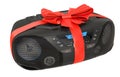 Modern CD Boombox with AM/FM Stereo Radio and remote with bow and ribbon, gift concept. 3D rendering