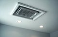 Modern ceiling air vent and recessed lights in a clean interior. HVAC system component for climate control. Provides fresh air Royalty Free Stock Photo