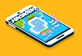 Modern Cell Smart Phone Screen Swimming Pool Summer Vacation 3d Isometric Design