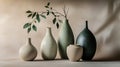 Modern Ceramic Collection with Branch in Soft Light Royalty Free Stock Photo