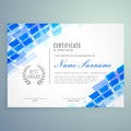 Modern certificate template with blue mosaic shapes