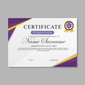 Modern certificate template design with purple and white color Royalty Free Stock Photo