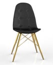 Modern chair with leather seat and metal legs on white background.