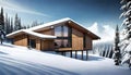 Modern chalet covered with snow