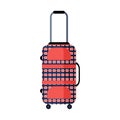 Modern checkered red and blue travel suitcase. Flat vector icon. Isolated object on white background Royalty Free Stock Photo