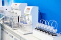 Modern chemical equipment for laboratory. Dissolution and disintegration testers Royalty Free Stock Photo