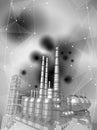 Modern chemical plant on a black & white technological background